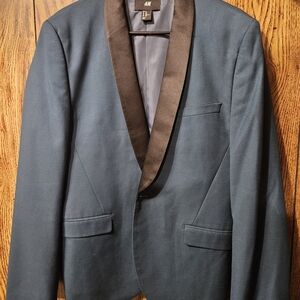 H&M Men's Suit Jacket Tuxedo | Teal Blazer with Black Lapel